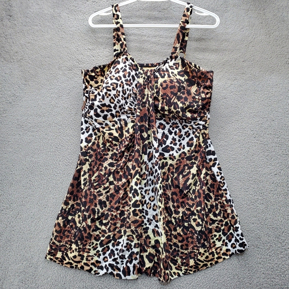 Swimsuits For All Leopard Print Tankini Swim Top Womens Plus Size 22